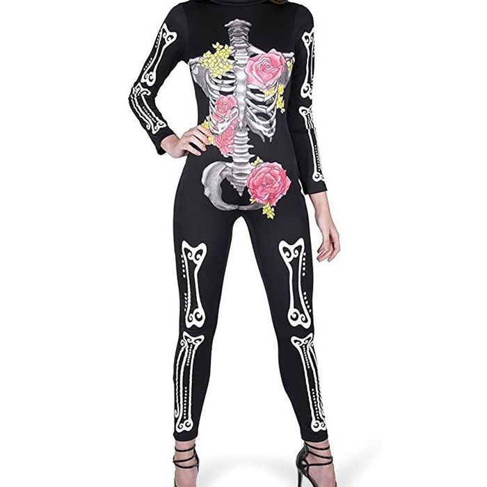 Skeleton Print Womens Sugar Skull Costume Jumpsuit - XSmall