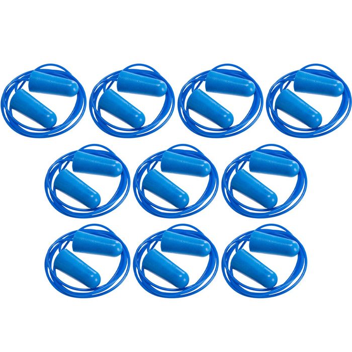 PORTWEST 10 Pair Portwest Detectable Disposable Corded PU Soft Foam Ear Plugs Bulk Anti Noise Reduction Cancelling Blue String