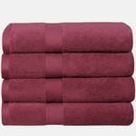 LINENOVA 4PCS 100% Cotton Extra Large Soft Bath Towels Sheets Set - Burgundy
