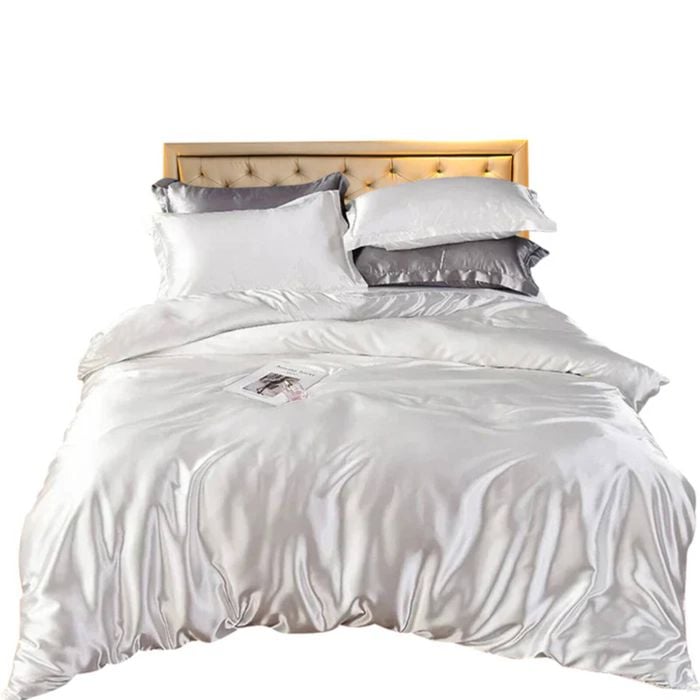 Anycozy Beddings White US Queen Size 3 Pcs High End Satin Smooth Duvet Cover Set Luxury Polyester Silky Soft Cozy Bedding Set