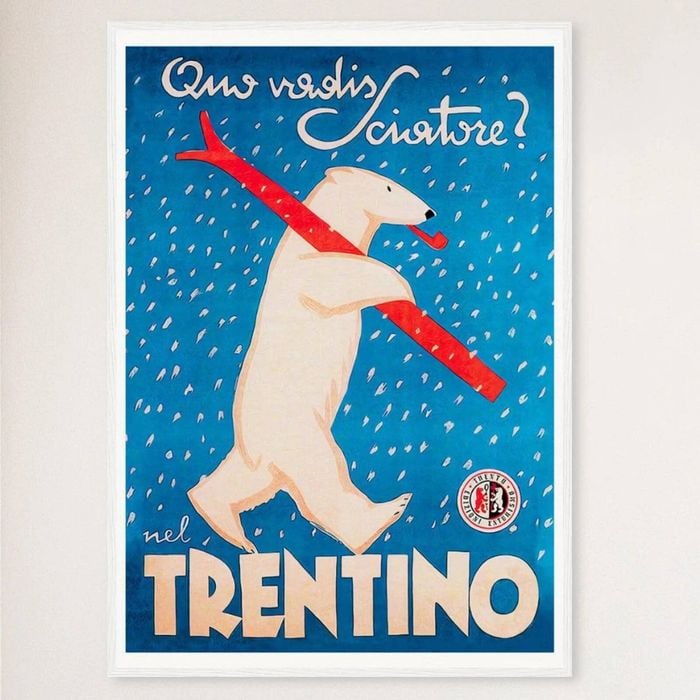 Galrie Trentino Polar Bear Vintage Ski Advertising Poster for Home Decor, White Frame, A2 42 x 60cm (16 x 24inch)