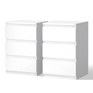 ALFORDSON Set of 2 Bedside Table White 3 Drawers