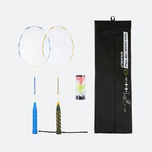 Decathlon - Glow In Dark Adult Badminton Racket Set Flex Set Br190 Nite Blue Yellow - One Size
