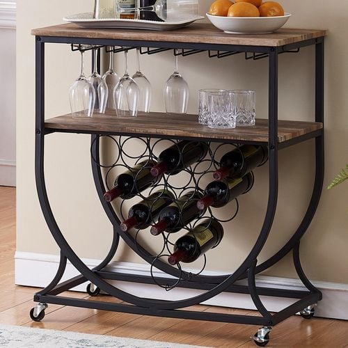 IHOMDEC Industrial Style Wine Rack Cart with Glass Holder Vintage Brown Bunnings Australia