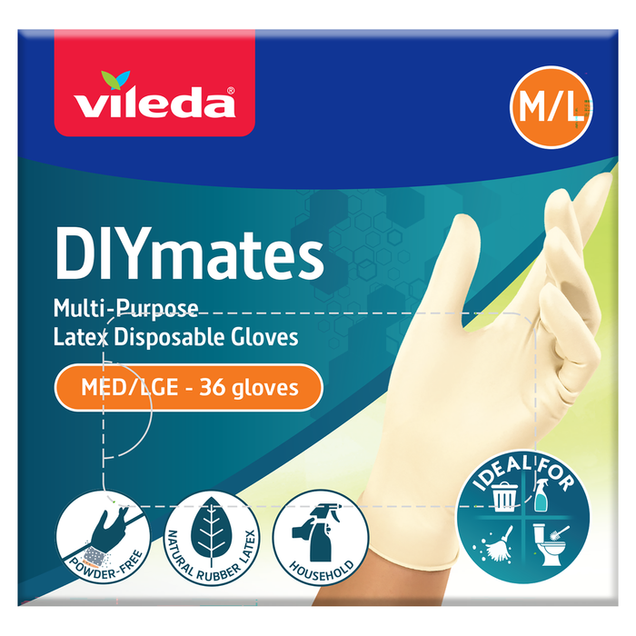 Vileda DIYmates Latex Disposable Gloves 36pk - Medium/Large