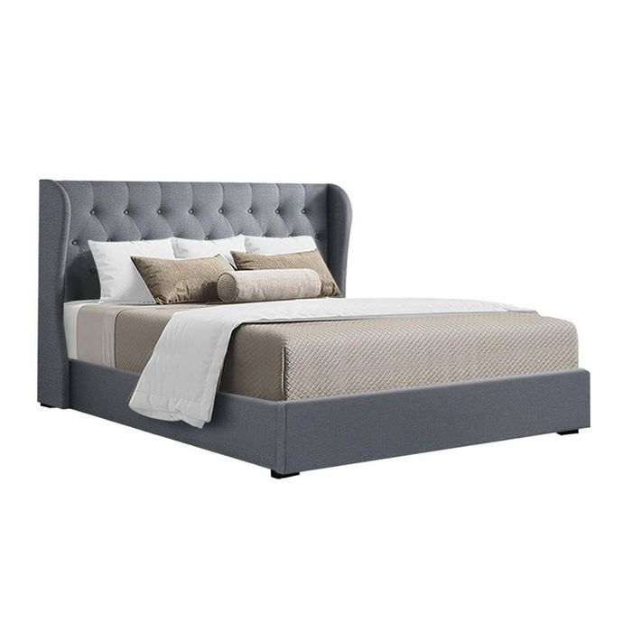 Artiss Bed Frame Queen Gas Lift Grey Issa