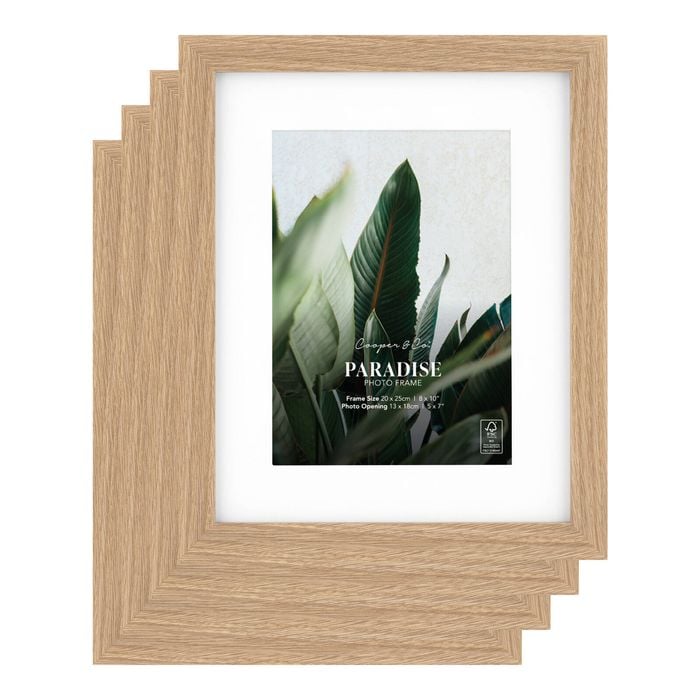 Cooper & Co. 8 x 10inch Mat to 5 x 7inch Set of 4 Oak Premium Paradise Wooden Photo Frames