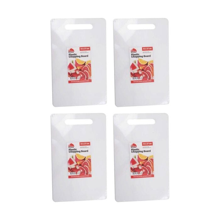 4PK Culinary Kitchen Plastic Rectangular Chopping Board 43x27cm White