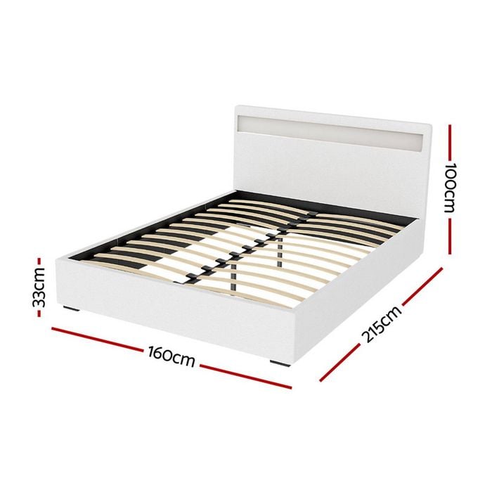 Artiss Bed Frame Gas Lift RGB LED White Cole - Queen