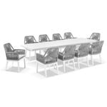 Austin Outdoor 2.2m - 3m Extension Aluminium Table with 10 Hugo Rope Dining Chairs White - Grey Rope - Textured Grey