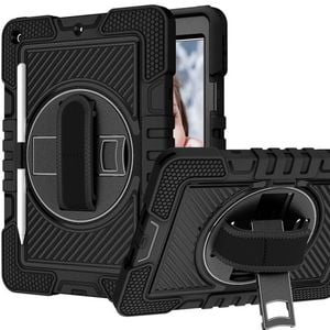 Rugged Stand Shockproof Hybrid Case with Strap For Apple iPad Mini 6 / 7 (Black)