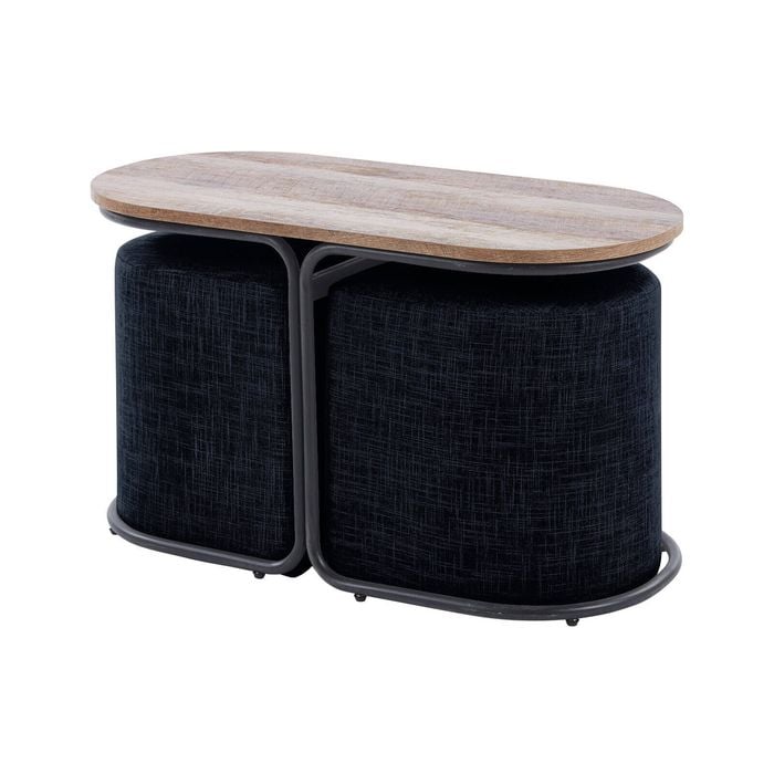 La Bella Black 3 Piece Set Coffee Table & Ottoman Side End Table Industrial Rustic