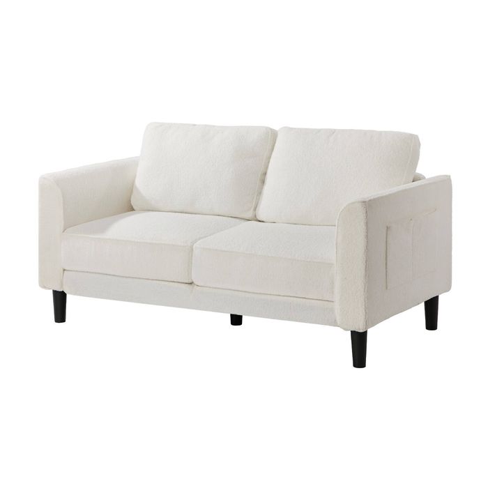 Oikiture 2 Seater Sofa 150cm Love Seat Boucle White