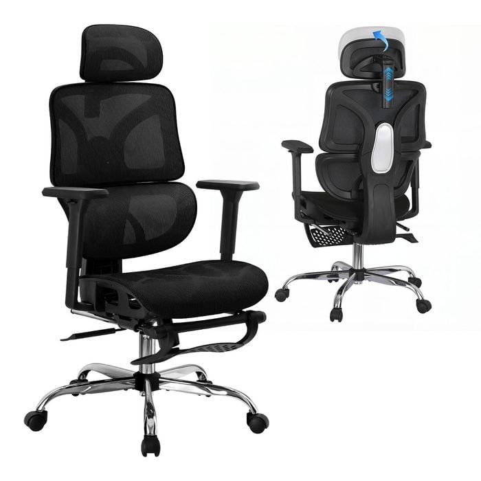 Artiss Ergonomic Offfice Chair Mesh Adjustable Headrest Amrs Footrest Computer Chair Black