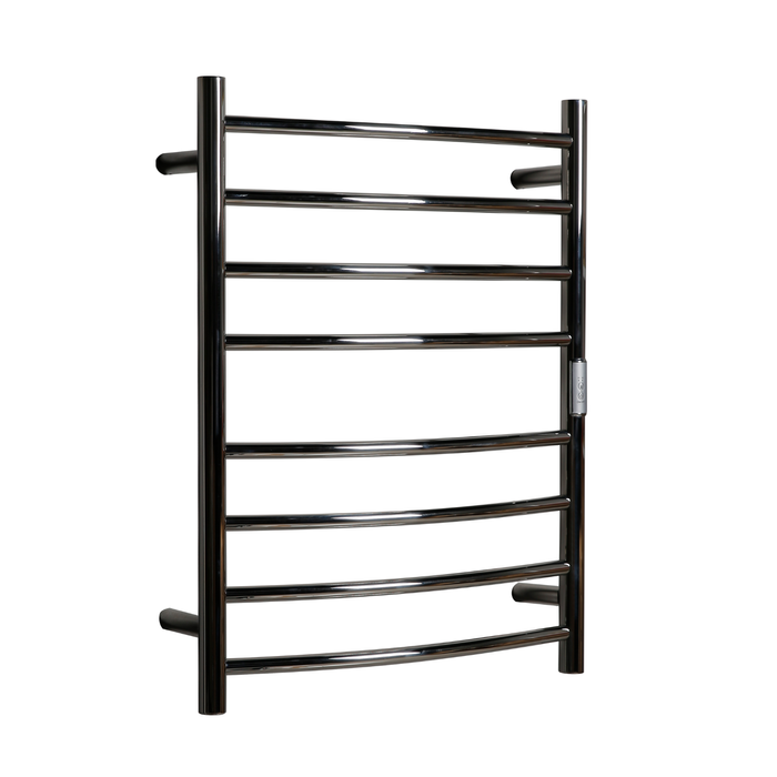 Hotwire 80W 700 x 530mm Stainless Steel 8 Bar Curved Round Heated Towel Rail with Timer