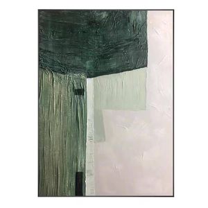 Emerald Strata: Hand-Painted Abstract Oil on Canvas - Black Floating Frame (85x120cm)