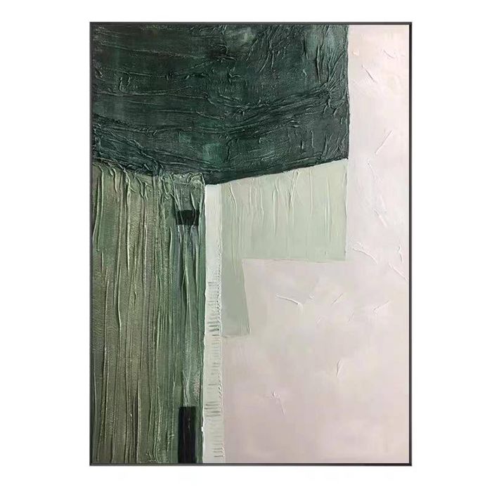 Emerald Strata: Hand-Painted Abstract Oil on Canvas - Black Floating Frame (85x120cm)