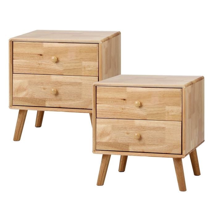 Oikiture Set Of 2 Bedside Tables Rubber Wood