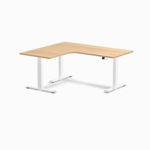 Desky L-Shape Sit to Stand Sublime Teak Melamine Desk 1600x1400mm - Left Return Height Adjustable White Leg