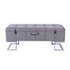 P&P Grey Velvet Storage Ottoman Bench Silver Metal Base Modern Seating Unit