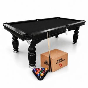 TOPONE 7FT Slate Pool Table Classic Billiard Table with Solid Wood Frame, Luxury Black Frame & Full Accessories - Black