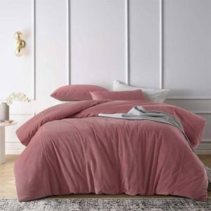 Vintage Design Homewares Queen Pink Smokey Rose Cotton Velvet Quilt Cover Set