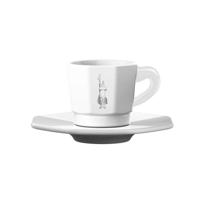 Bialetti White Octagonal Coffee Cups with Saucer - Set of 4