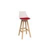 Olg Luna Bar Stool Oak Legs White Shell Chilli Red Seat Pad