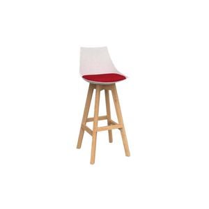 Olg Luna Bar Stool Oak Legs White Shell Chilli Red Seat Pad