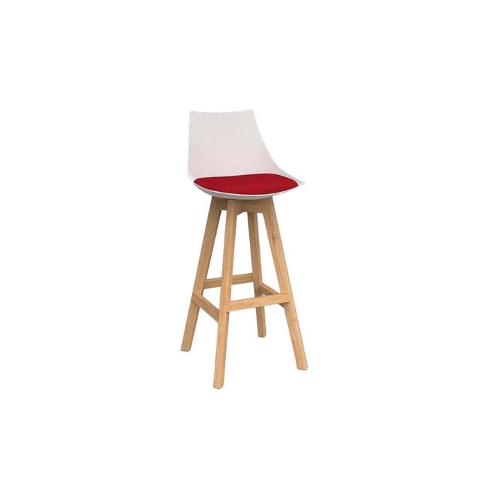 Olg Luna Bar Stool Oak Legs White Shell Chilli Red Seat Pad