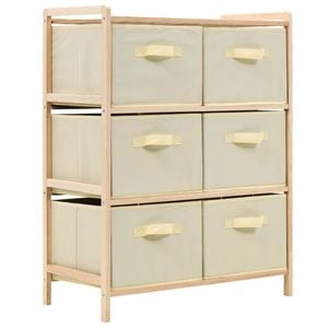 vidaXL Solid Cedar Wood Storage Rack with 6 Fabric Baskets Beige Organiser