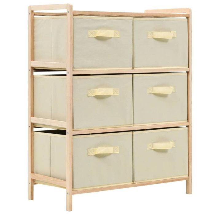 vidaXL Solid Cedar Wood Storage Rack with 6 Fabric Baskets Beige Organiser