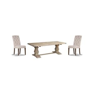 Gloriosa 9pc Dining Set 230cm Table 8 Beige Chair Solid Mango Wood - Honey Wash