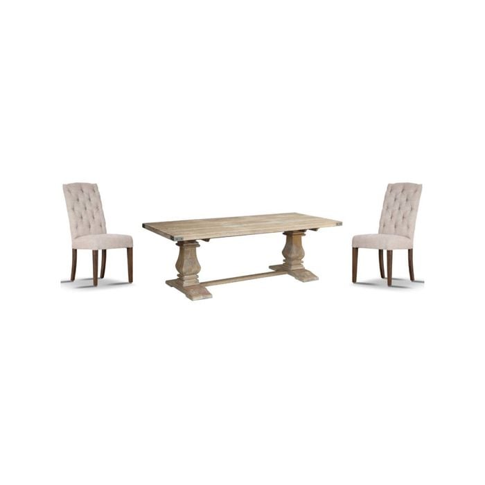 Gloriosa 9pc Dining Set 230cm Table 8 Beige Chair Solid Mango Wood - Honey Wash
