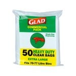 Glad 70l Heavy Duty Clear Garbage Bags - 50 Pack