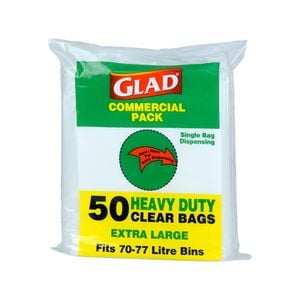 Glad 70l Heavy Duty Clear Garbage Bags - 50 Pack