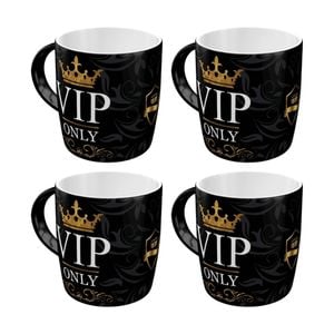 4x Nostalgic-art Ceramic Mug Vip Only Retro Black And Gold Design 330ml