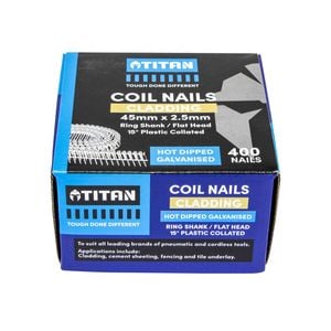 Titan 45 x 2.5mm Hot Dipped Galvanised Collated Coil Nail Ring - 400 Pack