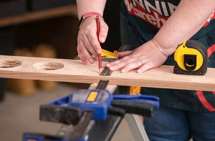 Measuring and marking cut section for paddle length 