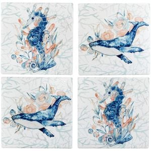 4pc LVD Ceramic Coasters Table Protector Square 9x9cm - Ocean Animals