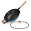Wok With Helper Handle And Glass Lid - Seagreen Series