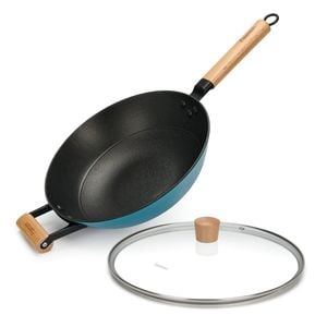 Wok With Helper Handle And Glass Lid - Seagreen Series