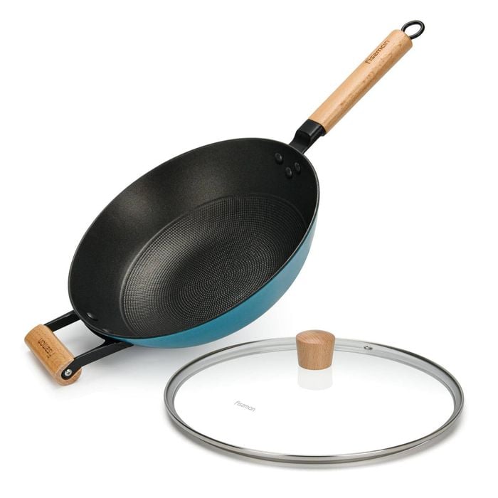 Wok With Helper Handle And Glass Lid - Seagreen Series