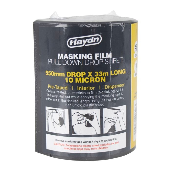 Haydn 550 x 33000mm Pre-Taped Interior 10 Micron Masking Film with Dispenser
