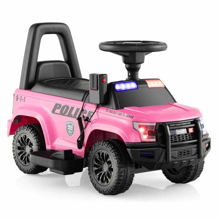 Costway 6v Electric Kids Ride On Car Police Car Toy Vehicle Pink