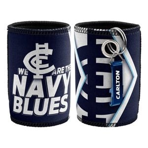 AFL Stubby Can Cooler with Bottle Opener - Carlton Blues - Rubber Base