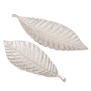 Set Of 2 Ssh Collection Troppo 38 And 50cm Long Decorative Leaves - Nickel