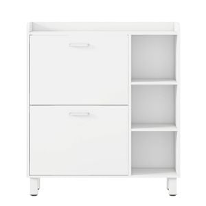 Ufurniture Shoe Cabinet 80cm Shoe Storage Cupboard w/ 2 Flip Drawers Wooden Shoe Display Shelf Rack White