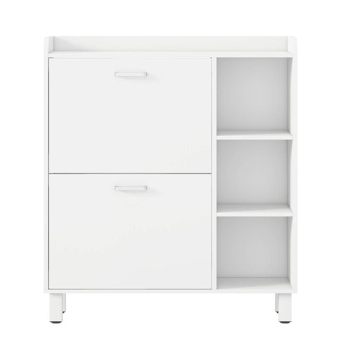 Ufurniture Shoe Cabinet 80cm Shoe Storage Cupboard w/ 2 Flip Drawers Wooden Shoe Display Shelf Rack White