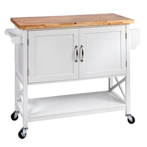 Hamptons White 2 Door Solid Wood Counter Top Kitchen Island
